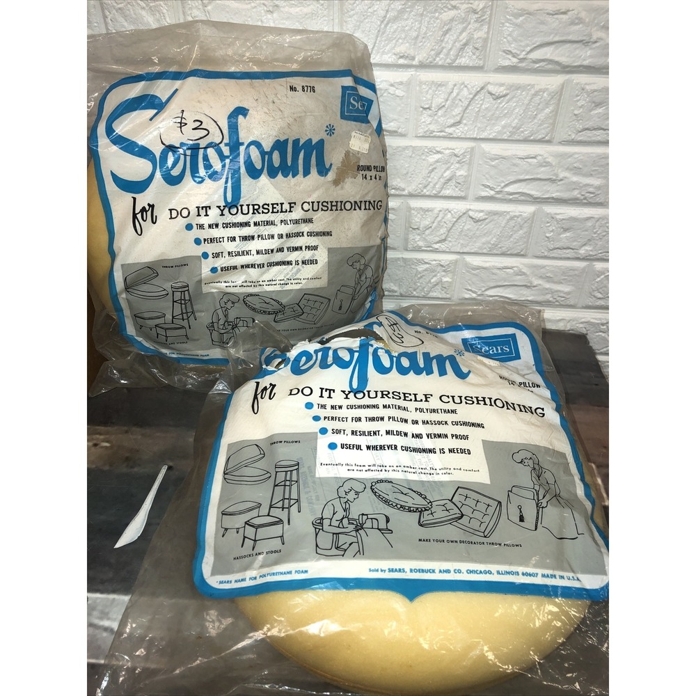 Vtg 50's SEARS SeroFoam‎ Round 14" x 4" Pillow Foam Form Cushion Pad MCM USA